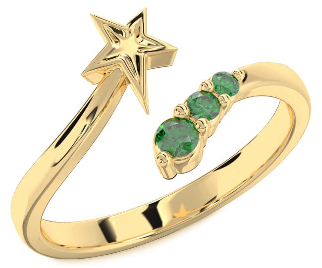 Emerald Gold Silver Star Ring