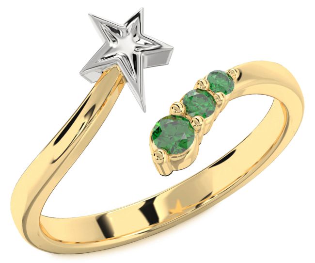 Emerald Gold Silver Star Ring