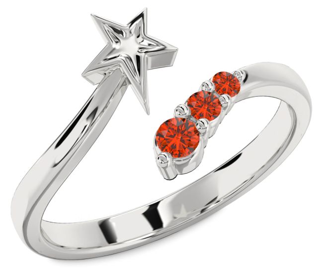 Fire Opal Silver Star Ring