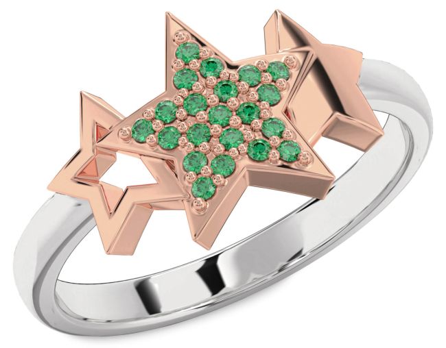 Emerald Platinum & Rose Gold Star Ring