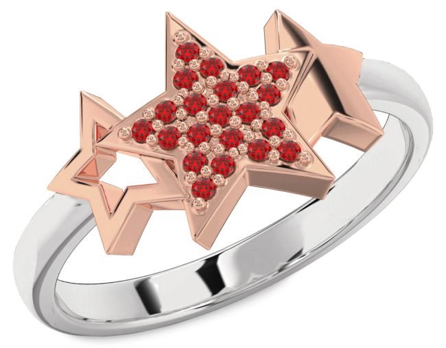 Ruby Silver & 10K Rose Gold Star Ring