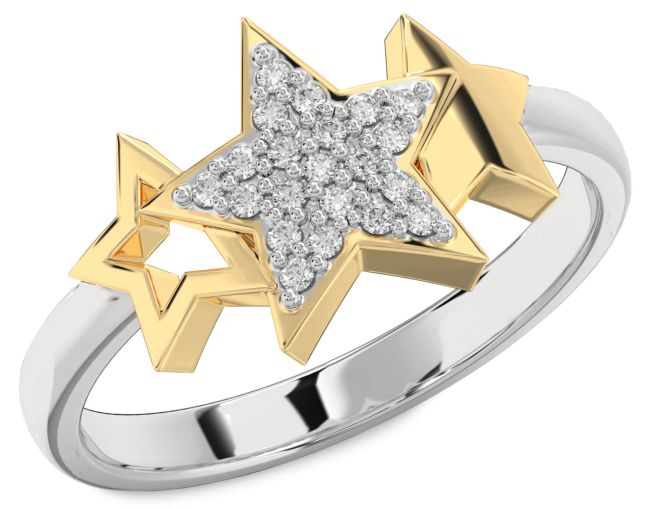 Diamond Gold Silver Star Ring