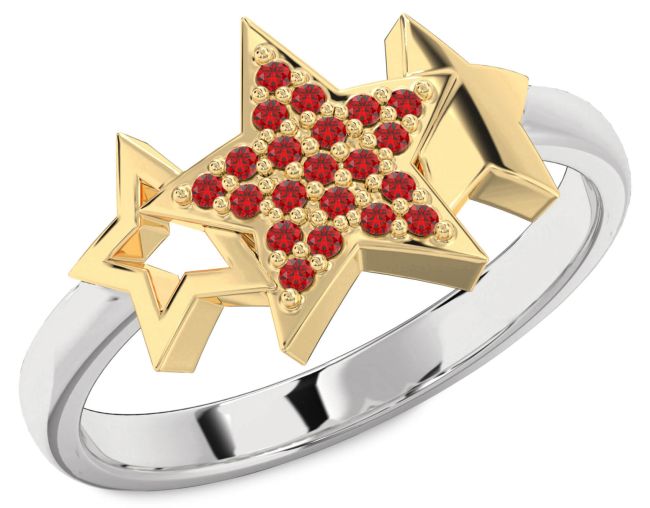 Ruby Gold Silver Star Ring