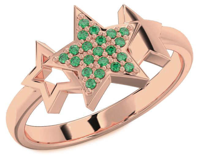 Emerald Rose Gold Star Ring