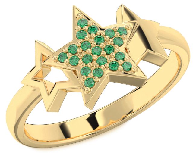 Emerald Gold Silver Star Ring