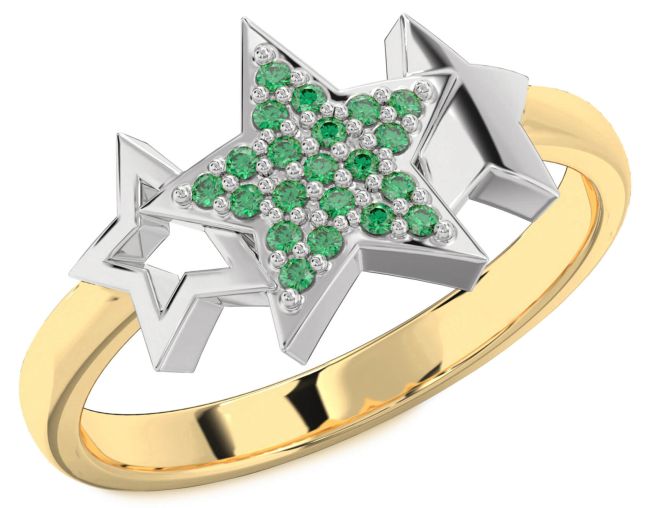 Emerald Platinum & Yellow Gold Star Ring