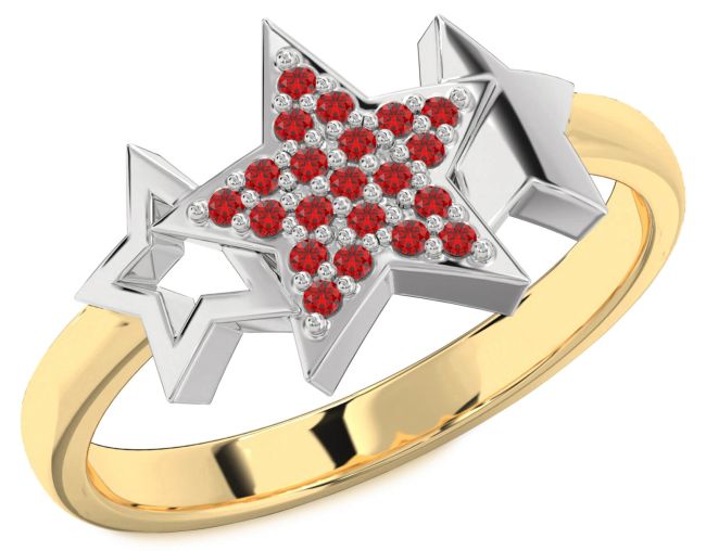 Ruby Gold Silver Star Ring