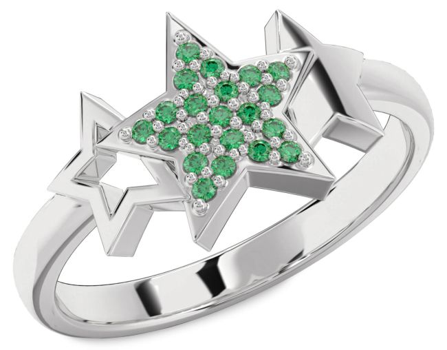 Emerald Platinum Star Ring