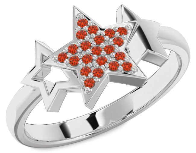 Fire Opal Silver Star Ring
