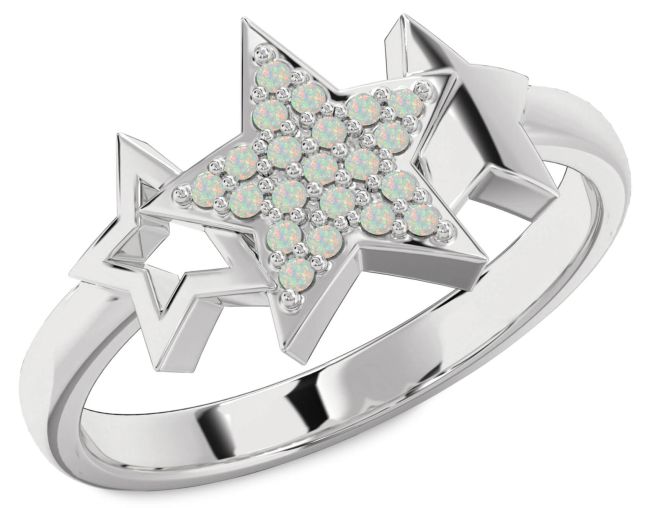 Opal Platinum Star Ring