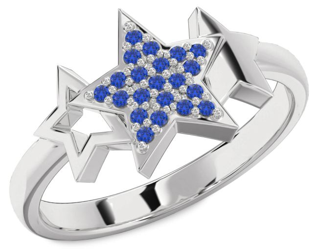 Blue Sapphire Silver Star Ring