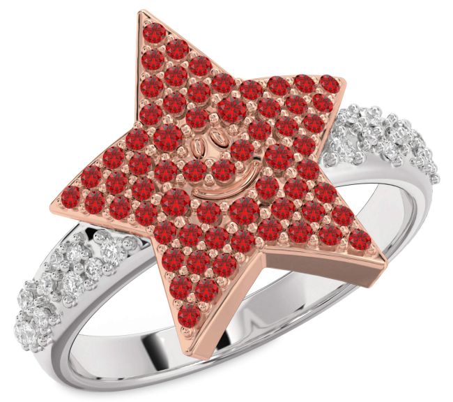 Diamond Ruby Rose Gold Silver Star Ring