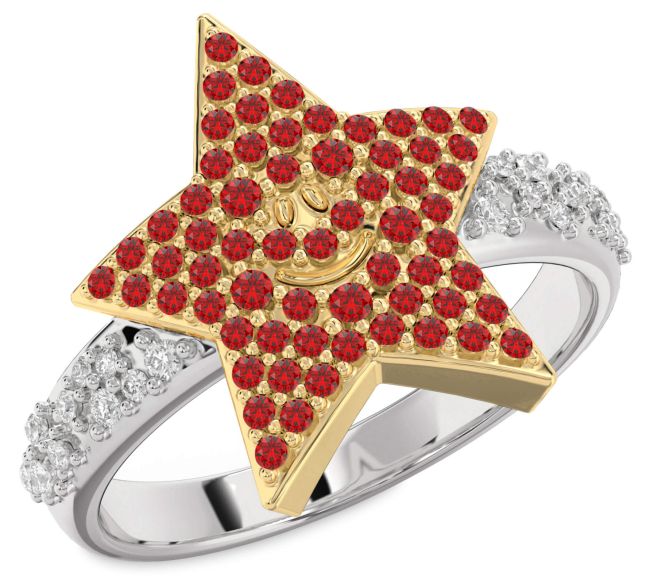 Diamond Ruby Gold Silver Star Ring