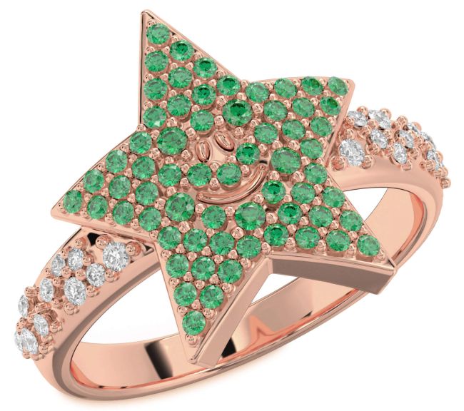Diamond Emerald Rose Gold Star Ring