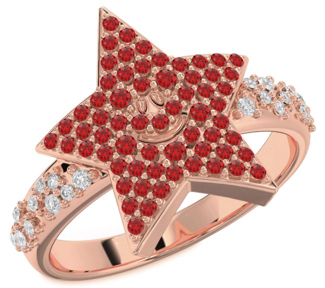 Diamond Ruby Rose Gold Star Ring