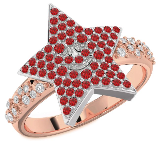 Diamond Ruby Platinum & Rose Gold Star Ring