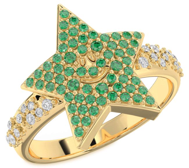 Diamond Emerald Gold Star Ring