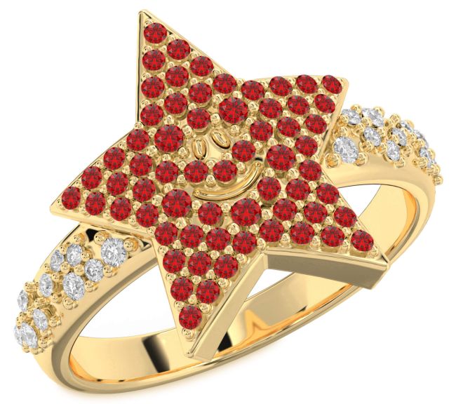 Diamond Ruby Gold Silver Star Ring