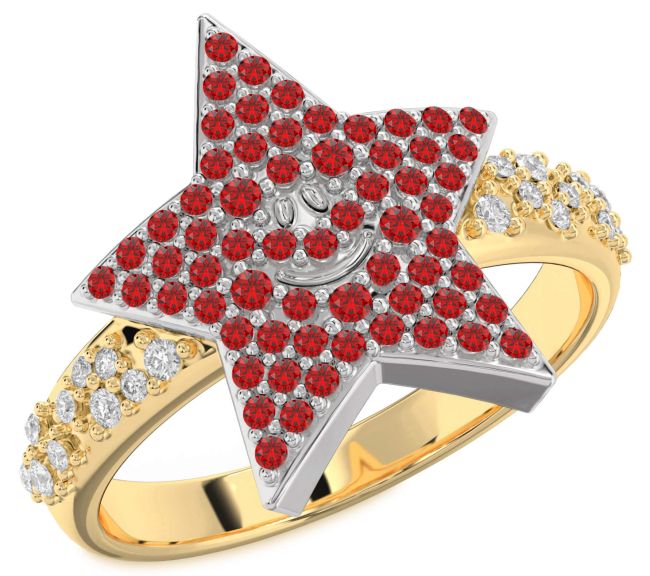 Diamond Ruby Gold Silver Star Ring