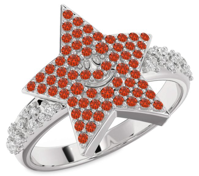 Diamond Fire Opal Silver Star Ring