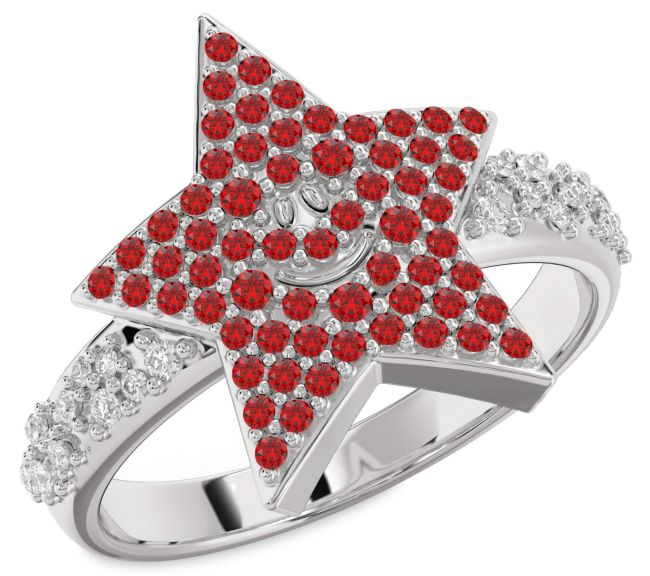 Diamond Ruby White Gold Star Ring