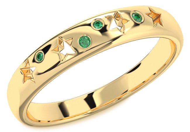 Emerald Gold Silver Star Wedding Band Ring