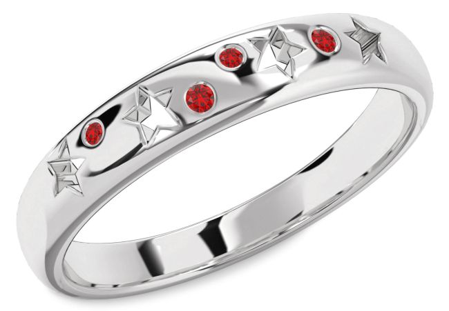 Ruby White Gold Star Wedding Band Ring