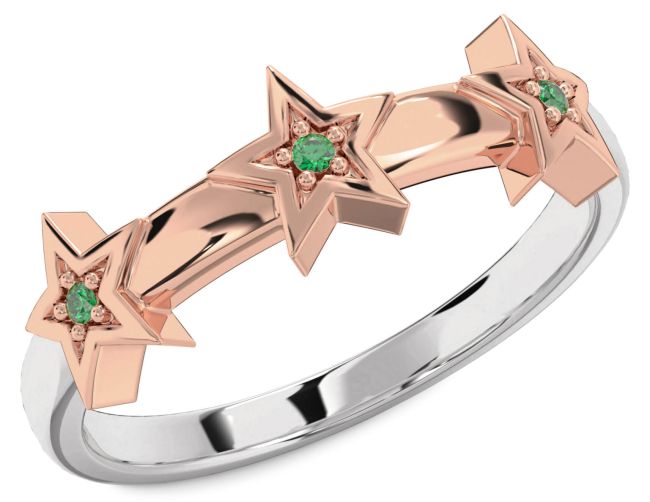 Emerald White Rose Gold Star Ring