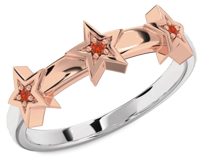 Fire Opal White Rose Gold Star Ring