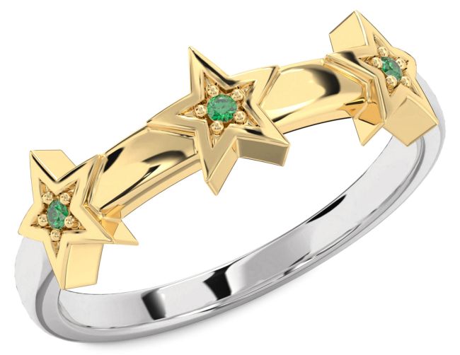 Emerald Platinum & Yellow Gold Star Ring