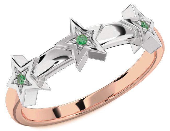 Emerald Platinum & Rose Gold Star Ring