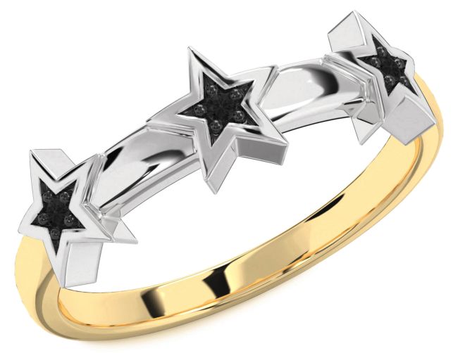 Black Diamond Gold Silver Star Ring
