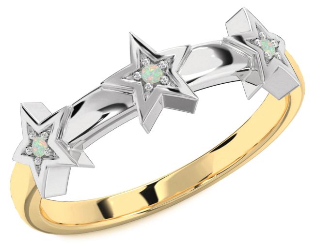 Opal Gold Silver Star Ring