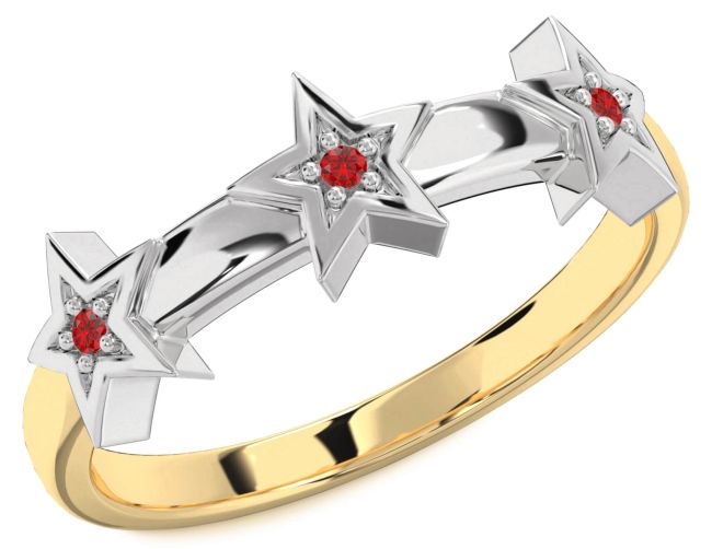Ruby Gold Silver Star Ring