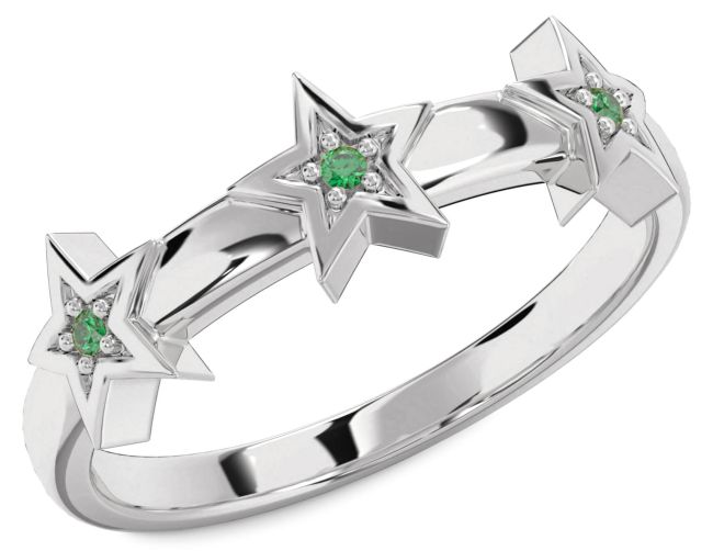 Emerald Silver Star Ring