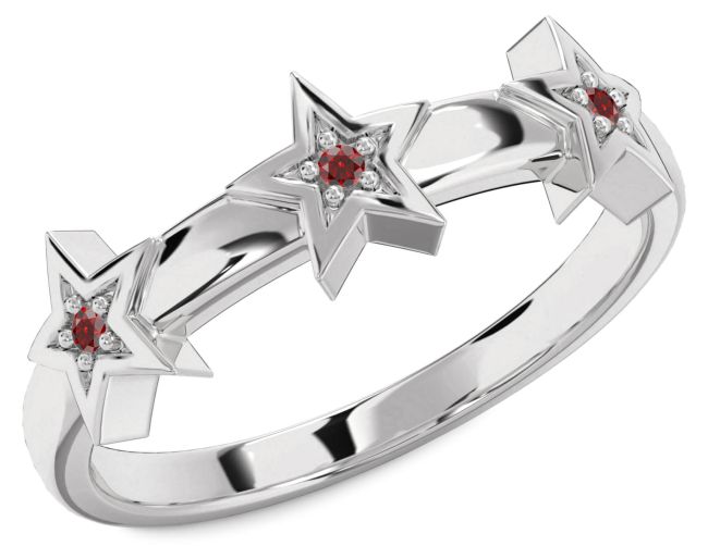 Garnet Platinum Star Ring