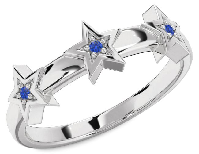 Blue Sapphire Silver Star Ring