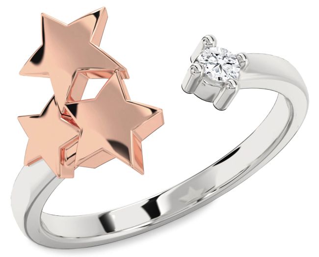 Diamond Rose Gold Silver Star Ring