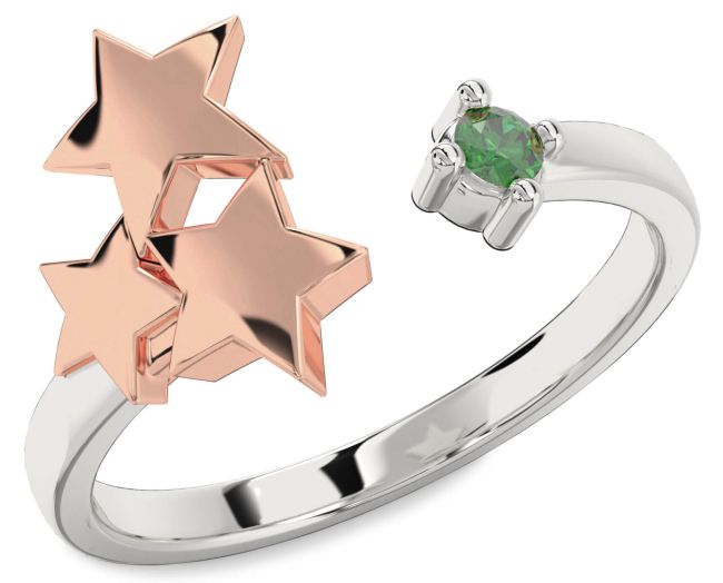 Emerald Platinum & Rose Gold Star Ring