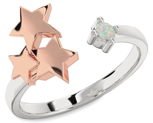 Opal Platinum & Rose Gold Star Ring