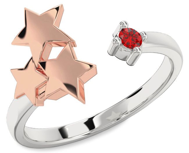 Ruby White Rose Gold Star Ring