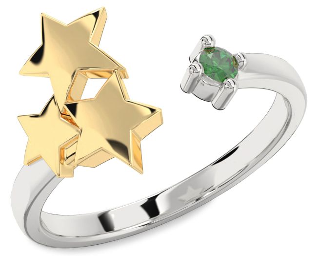 Emerald Gold Silver Star Ring
