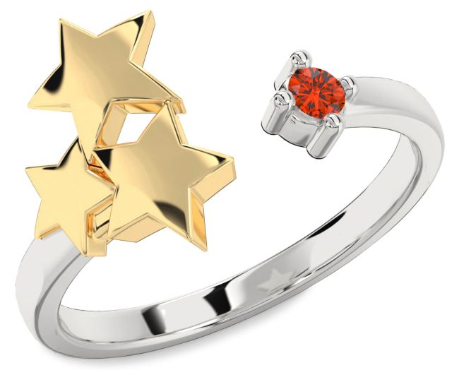 Fire Opal Silver & 10K gold Star Ring