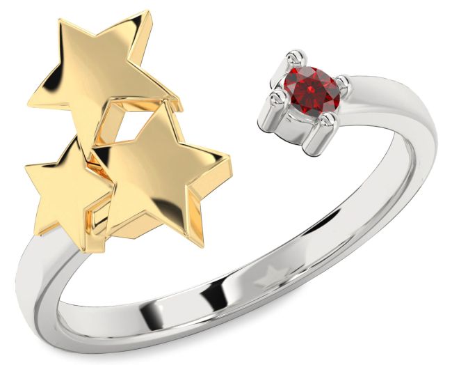 Garnet Gold Silver Star Ring