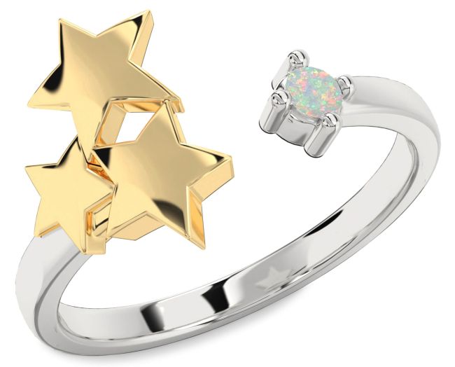 Opal Platinum & Yellow Gold Star Ring