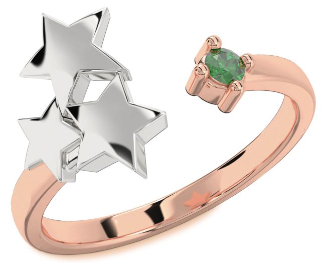 Emerald Rose Gold Silver Star Ring