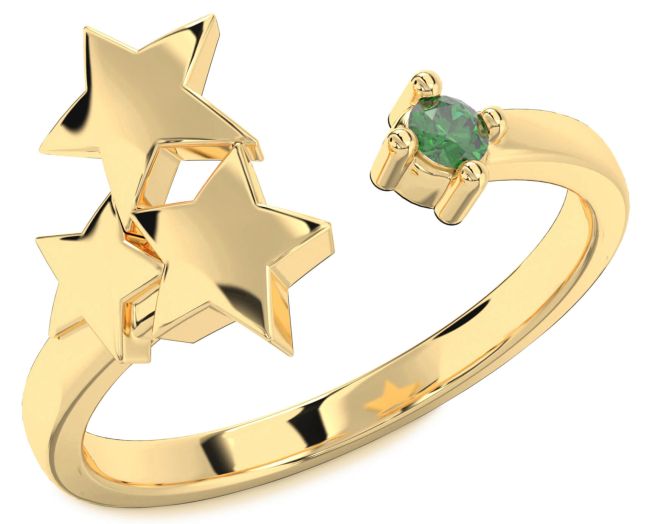 Emerald Gold Silver Star Ring
