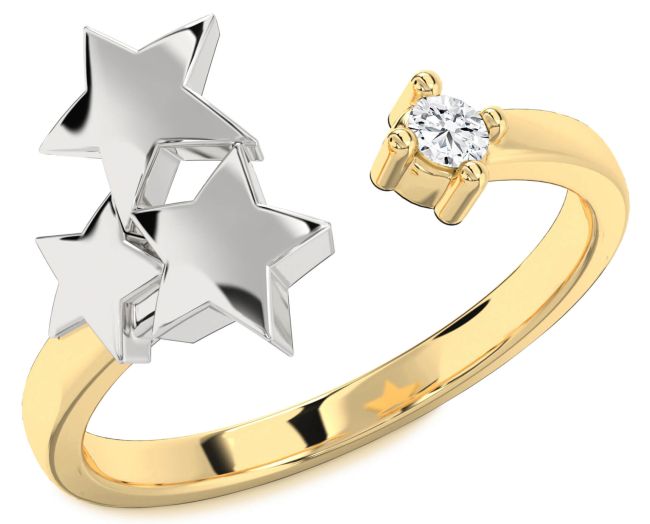 Diamond Gold Silver Star Ring