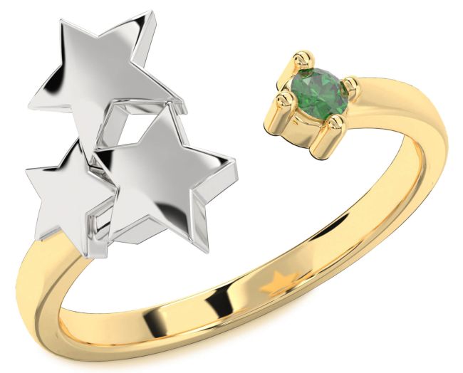 Emerald Gold Silver Star Ring