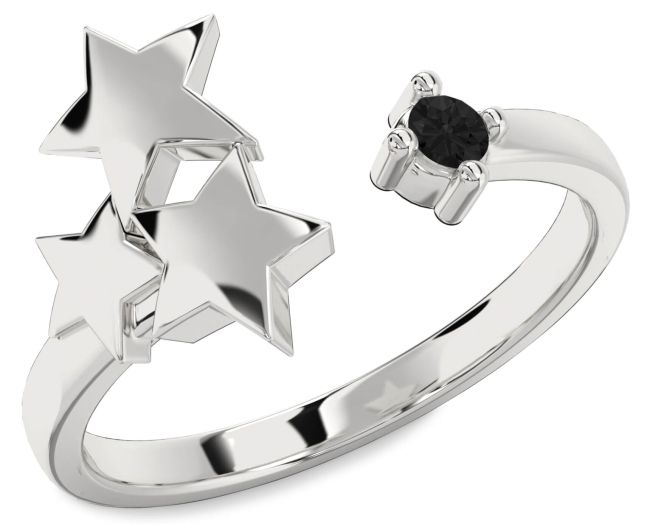 Black Diamond White Gold Star Ring